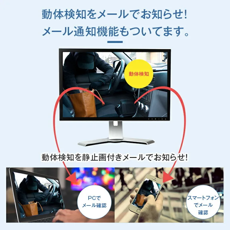 動きを検知したらメールでお知らせ!メール通知機能付き