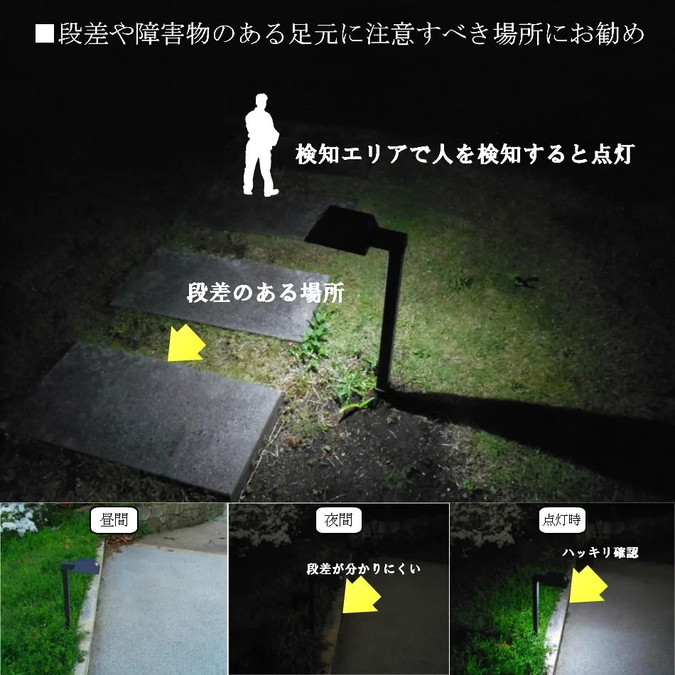 検知エリアで人を検知すると点灯します。